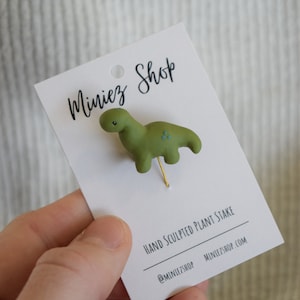 Brontosaurus Hand Sculpted Polymer Clay Dinosaur Long Neck Plant Stake Decor For Terrariums And Potted Plant Decorations Or Garden Stake
