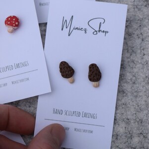 Morel Hand Sculpted Polymer Clay Mini Morel Mushroom (Morchella) Earrings