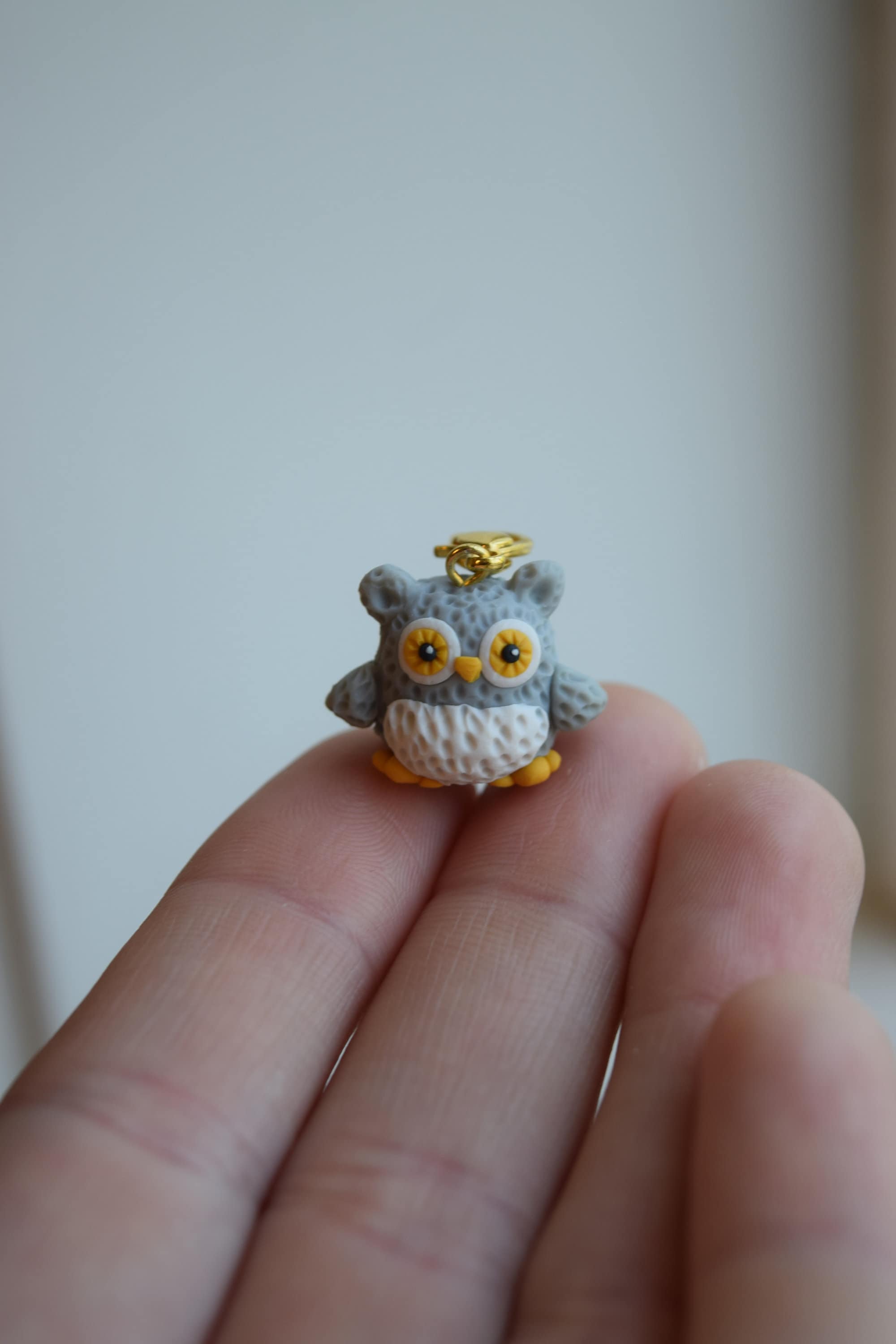 Hand Sculpted Polymer Clay Owl Charm: Cottagecore Stitch Marker