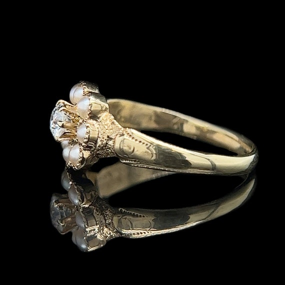 Edwardian .16ct. Diamond & Seed Pearl Antique Wed… - image 2