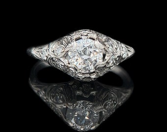 Art Deco .63ct. Diamond & Platinum Antique Engagement - Fashion Ring - J34912