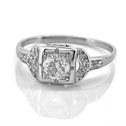 Antique Engagement Ring Antique 14k White Gold Square Top Etsy