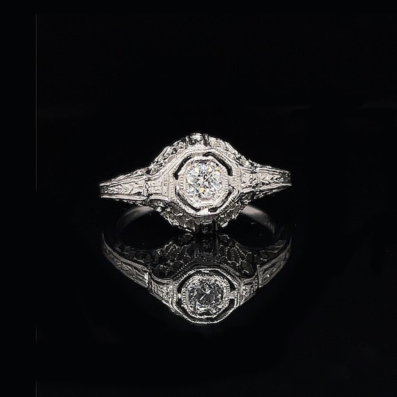 Art Deco .12ct. Diamond & Platinum Antique Engage… - image 1