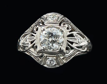 Edwardian .50ct. Antique Engagement - Fashion Ring Platinum - J38068