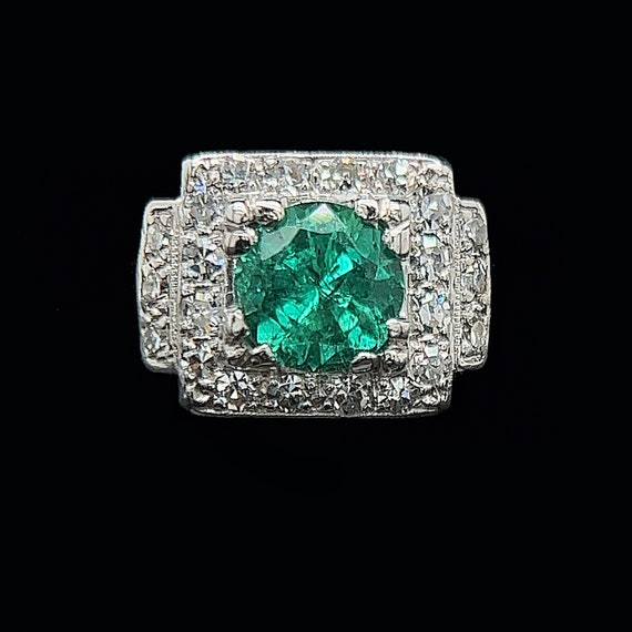 1.32ct. Emerald & .62ct. T.W. Diamond Vintage Eng… - image 1
