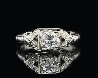 Art Deco .45ct. Diamond & 18K White Gold Antique Engagement - Fashion Ring - J35578