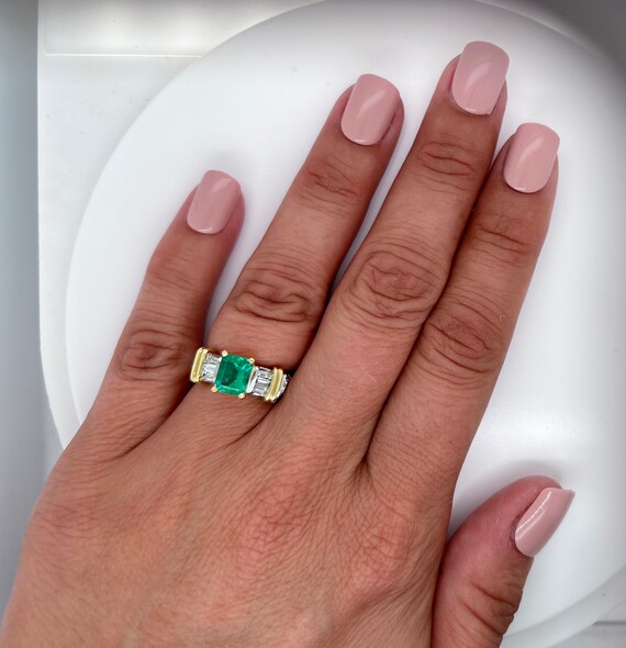 1.40ct. Emerald & Diamond Vintage Engagement or F… - image 5