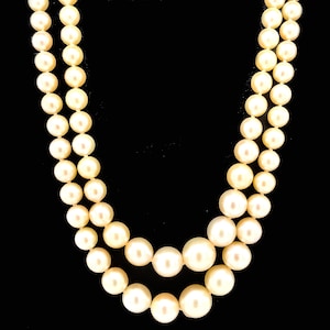 3.6mm-9mm Akoya Double Strand Vintage Pearl Necklace Yellow Gold - J39345
