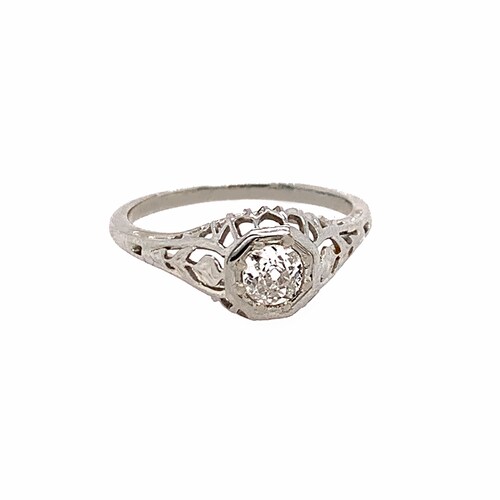 Art Deco Diamond Engagement Ring White Gold Diamond Ring - Etsy