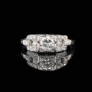 Art Deco .33ct. Diamond Antique Engagement Ring 18K White Gold - J36905
