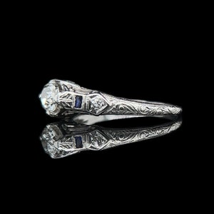 Edwardian .50ct. Diamond & Sapphire Antique Engagement Fashion Ring Platinum J37409 image 2