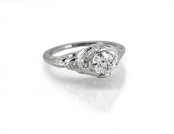 Art Deco .60ct. Diamond Antique Engagement Ring 18K White Gold | Etsy