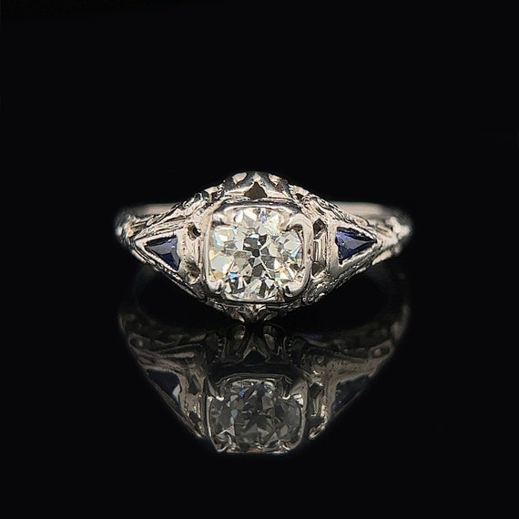 Art Deco .50ct. Diamond & Sapphire Antique Engage… - image 1