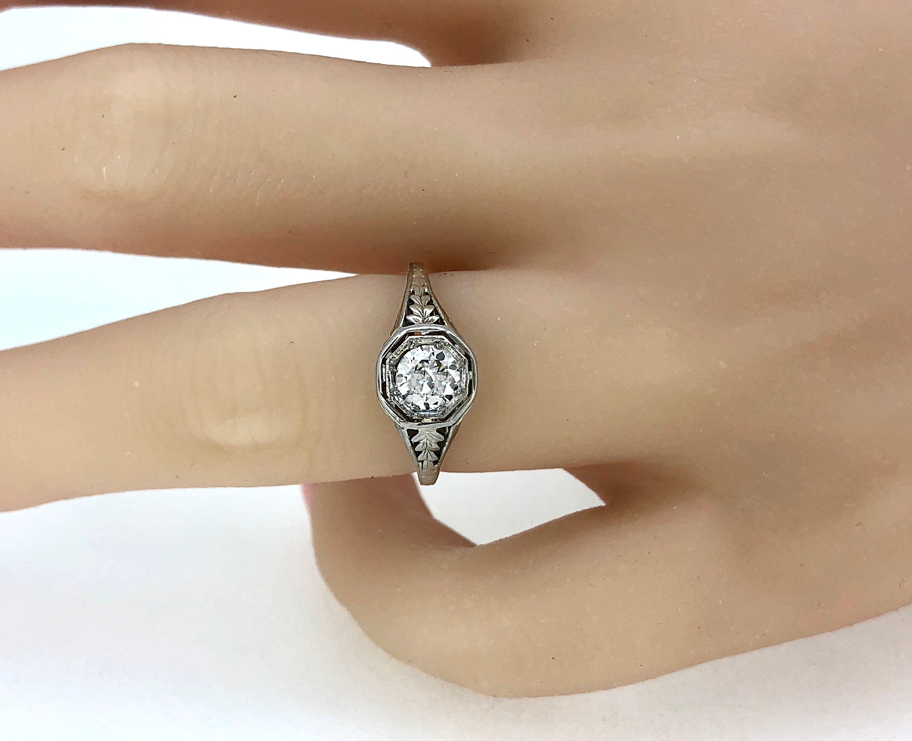 Antique Engagement Ring .50ct. Diamond & 18K White Gold Art Etsy