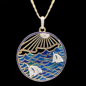 Plique-À-Jour Enamel & Diamond Vintage Necklace - 18K Yellow Gold - J40203