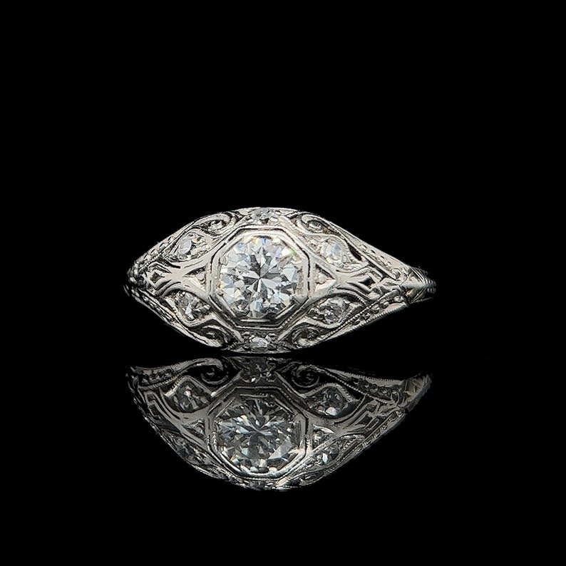 Art Deco .40ct. Diamond Antique Engagement Fashion Ring Platinum J37797 image 1