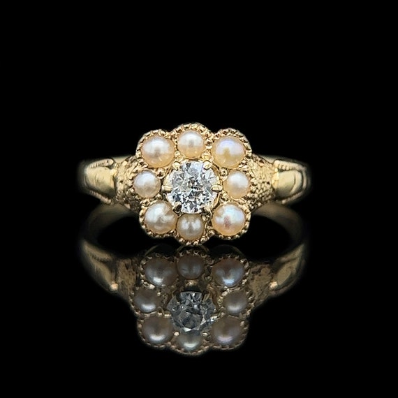 Edwardian .16ct. Diamond & Seed Pearl Antique Wed… - image 1