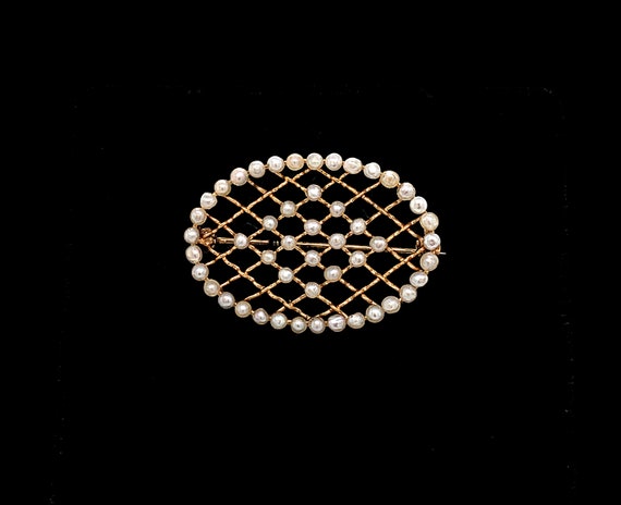 Late Victorian - Edwardian Seed Pearl Brooch Yell… - image 1