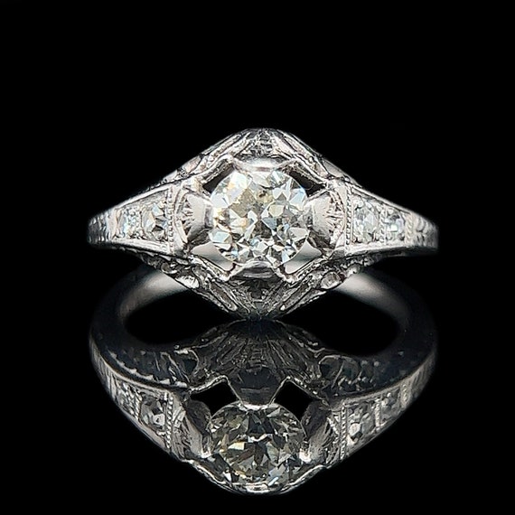 Art Deco .50ct. Diamond Platinum Antique Engageme… - image 1