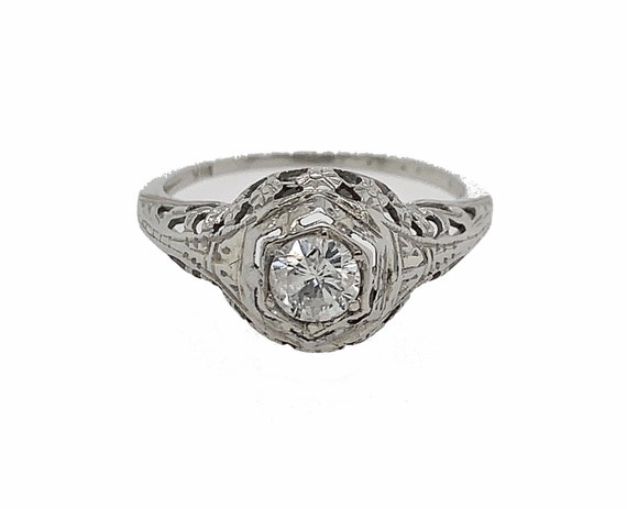Edwardian .41ct. Diamond Antique Engagement Ring 18K White | Etsy