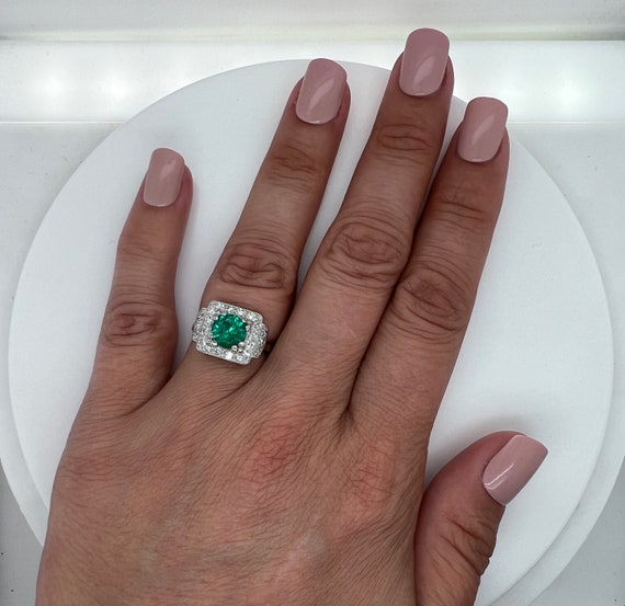 1.32ct. Emerald & .62ct. T.W. Diamond Vintage Eng… - image 5
