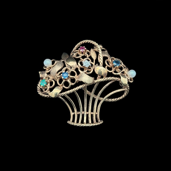Multi-gemstone Vintage Brooch Yellow Gold - J36743 - Etsy