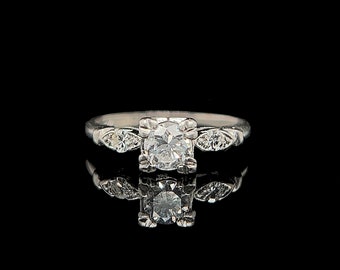 Art Deco .39ct. Diamond Antique Engagement Ring Platinum - J39985