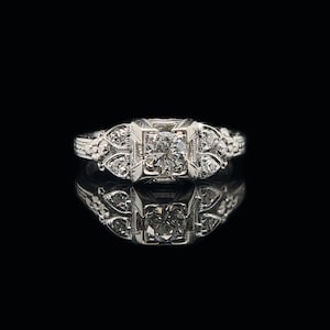 Antique Engagement Ring .33ct. Diamond & 18K White Gold Art Deco - J34443