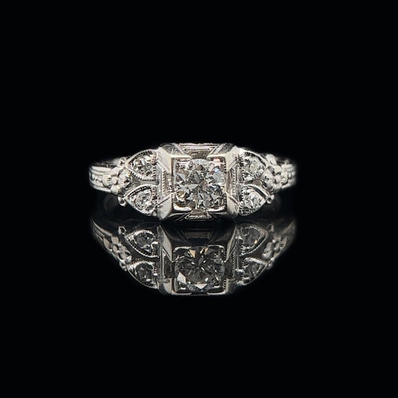 Antique Engagement Ring .33ct. Diamond & 18K Whit… - image 1
