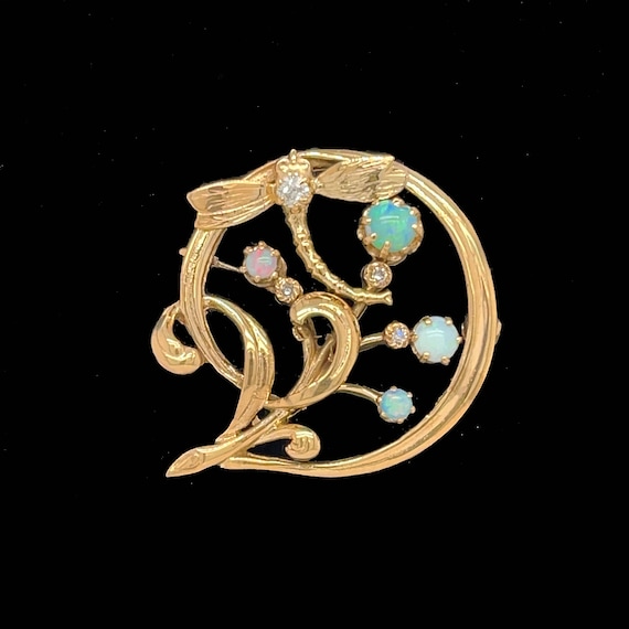 Late Art Nouveau .50ct. T.W. Opal & Diamond Antiq… - image 1