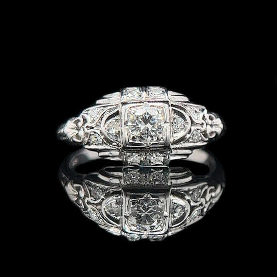 Art Deco .18ct. Diamond & 18K White Gold Antique … - image 1