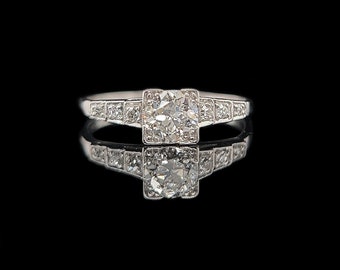 Art Deco .52ct. Diamond & Platinum Antique Engagement Ring - J40055