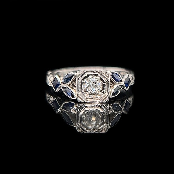Art Deco .15ct. Diamond & Sapphire Antique Engagem