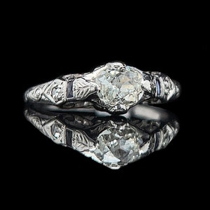 Edwardian .50ct. Diamond & Sapphire Antique Engagement Fashion Ring Platinum J37409 image 1