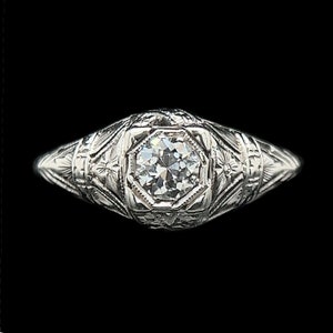 Edwardian .35ct. Diamond & 18K White Gold Antique Engagement - Fashion Ring - J38131