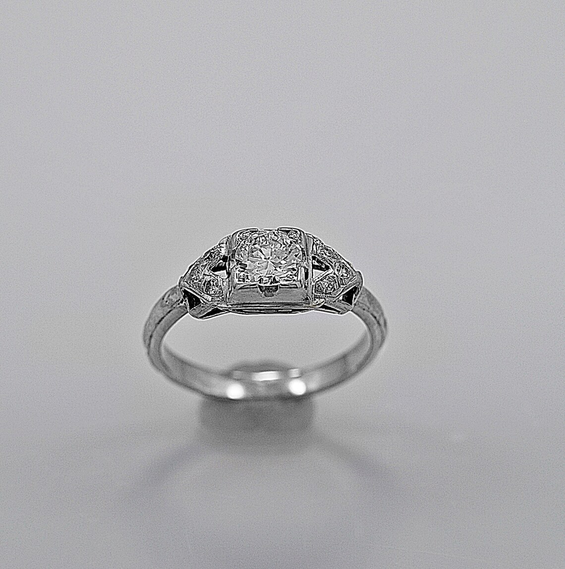 Vintage Engagement Ring .45ct. Diamond &18K White Gold Etsy