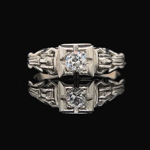 Art Deco .18ct. Diamond & 18K White Gold Antique Engagement - Fashion Ring - J35619