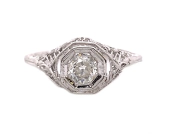 Edwardian .33ct. Diamond Antique Engagement - Fashion Ring 18K White Gold - J39092