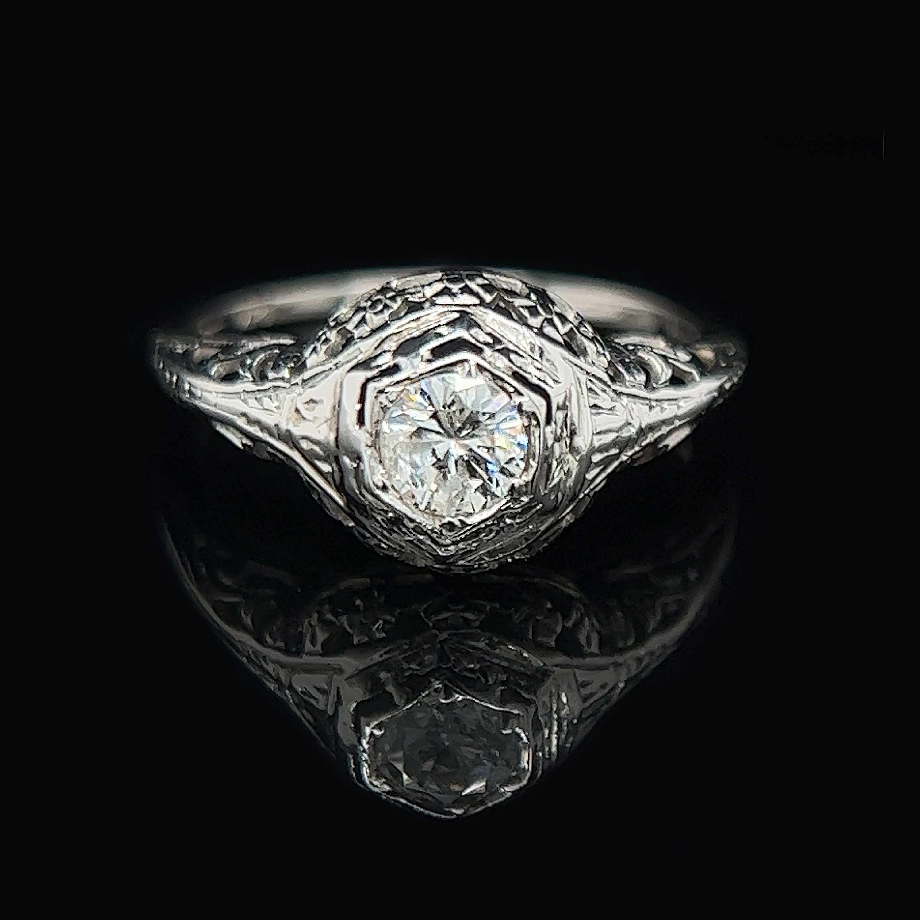 Edwardian .41ct. Diamond Antique Engagement Ring 18K White