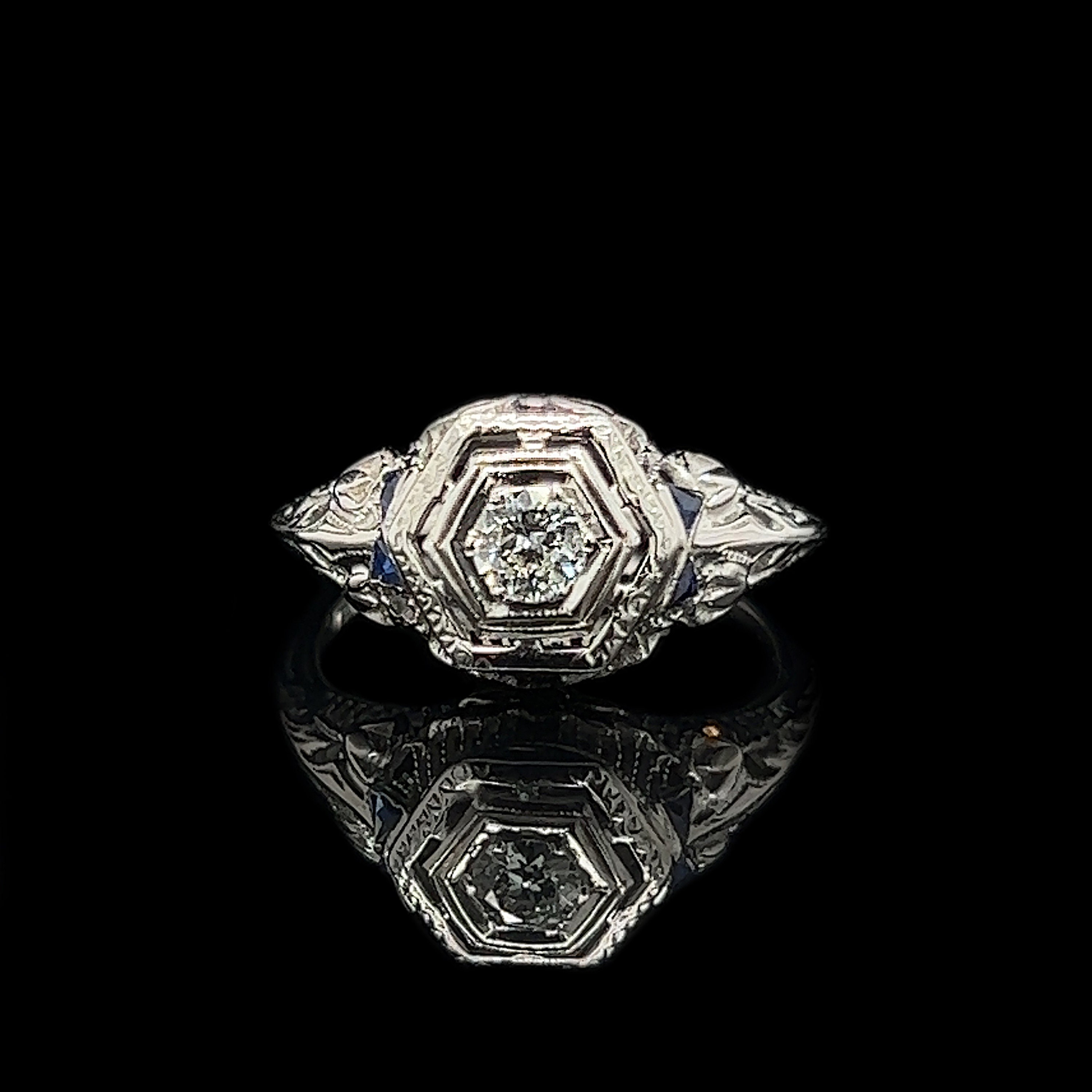 Art Deco .18ct. Diamond & Sapphire Antique Engagement - Fashion
