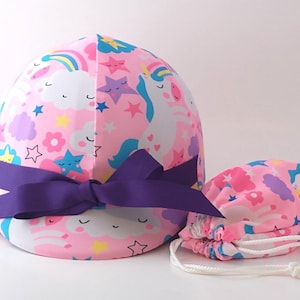 Whimsical Pink Unicorn Helmet Cover Set with Purple Accents