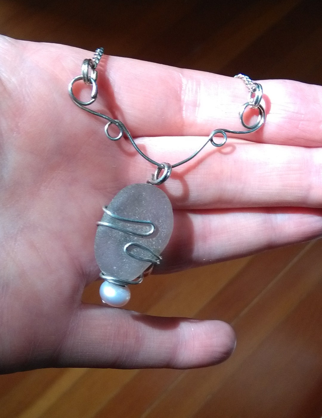 Collier Vintage Perles De Porcelaine Mouchetées Sur Fil D'argent - XXe Siècle