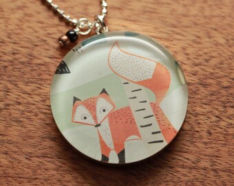 Foxy necklace in sterling silver, resin, diamond cut sterling silver chain and recycled gift cards.