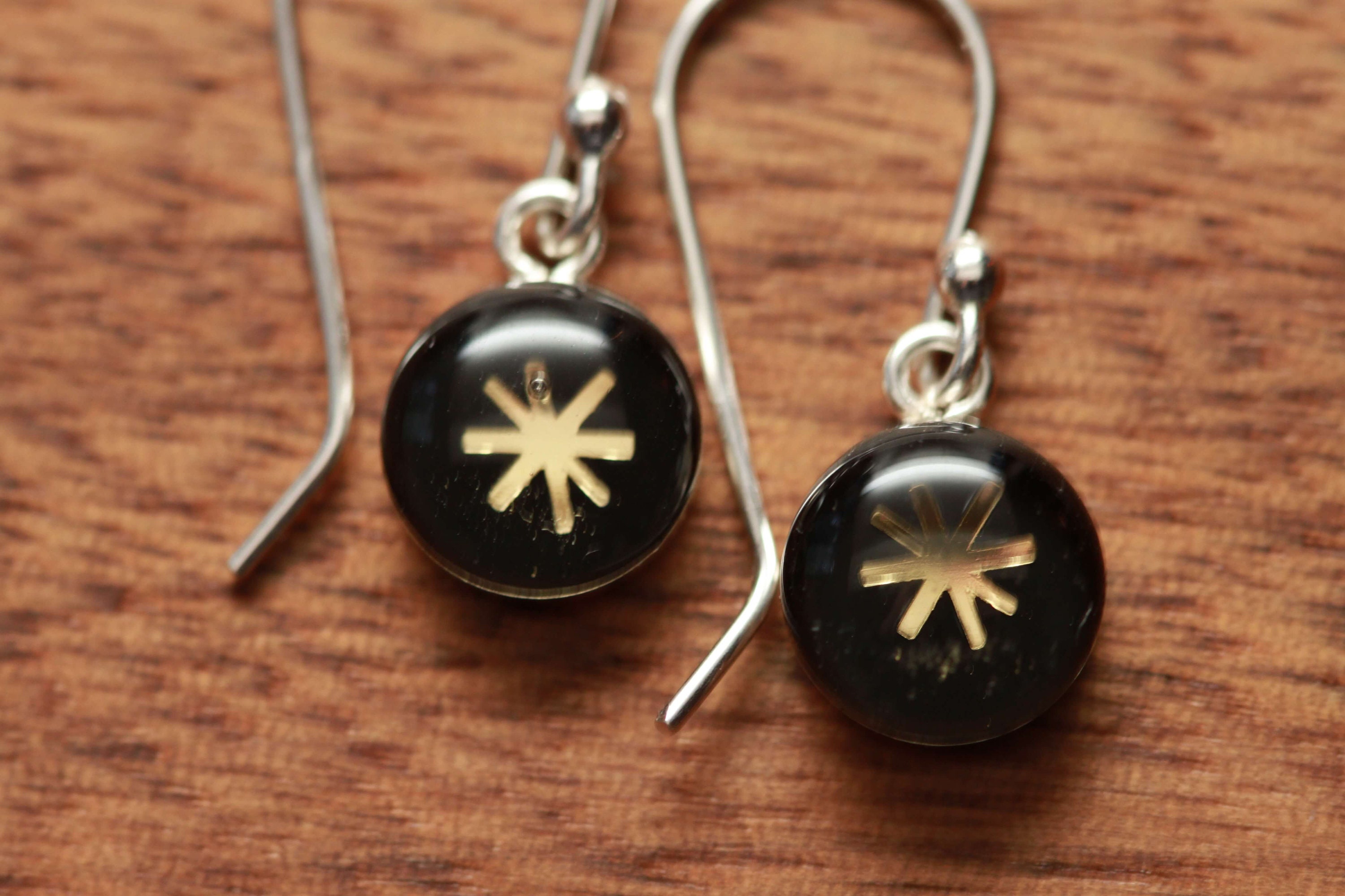 Tiny Black and Gold Star Earrings Made From Recycled Starbucks - Etsy