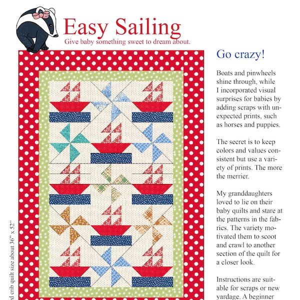 Easy Sailing baby quilt pattern for confident beginners and experts