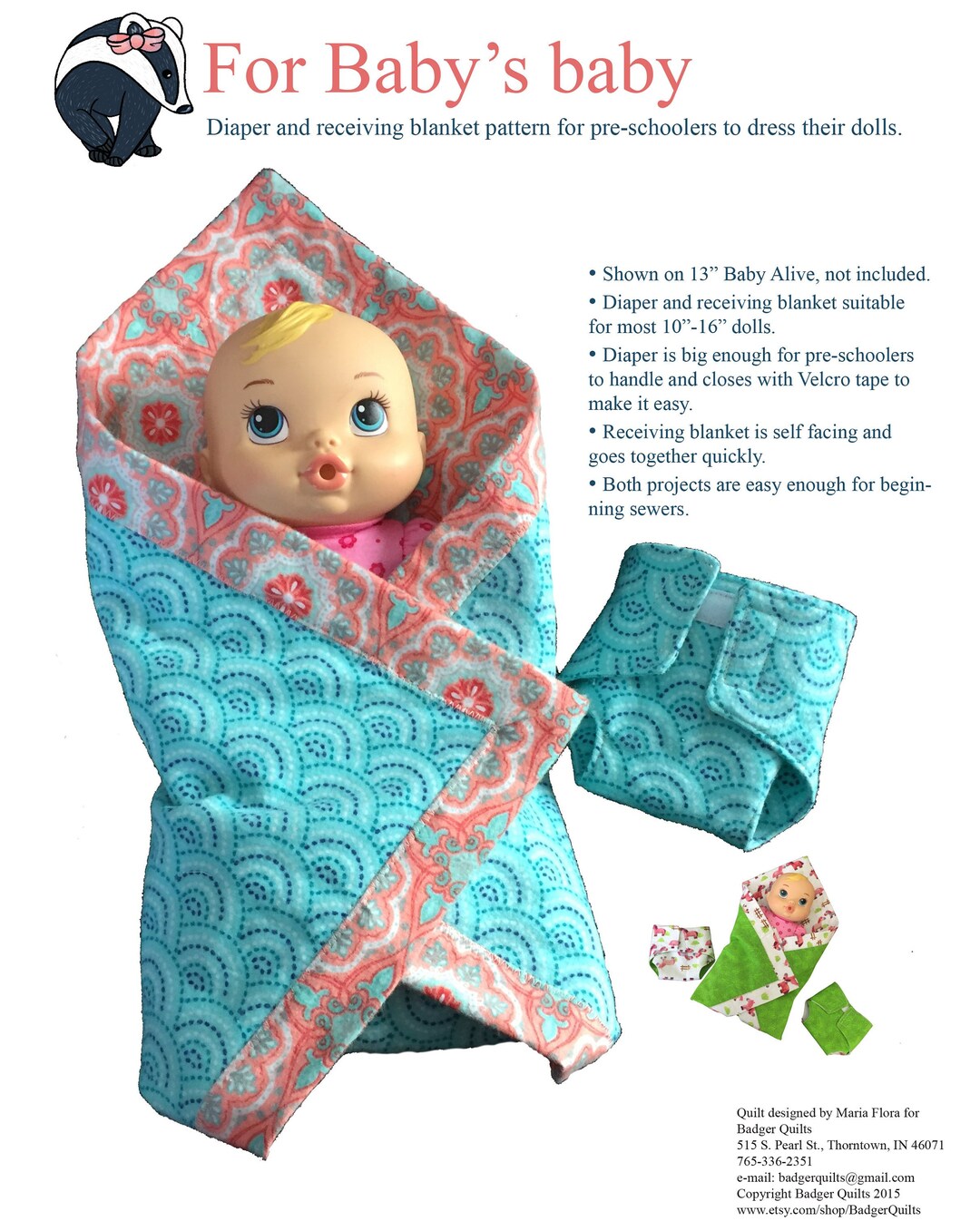 Digital Diaper and Receiving Blanket Pattern for Baby Doll Etsy