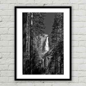Large Yosemite Falls Photo, Nature Print, Waterfall Print, Fine Art Print, California, Wilderness, Landscape, Home Decor, Black & White Art