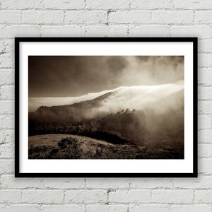 Large Marine Fog Print, Marin Headlands, California Landscape Fog, Wilderness Photoy Art, Nature Wall Hanging, Black & White Art, Home Decor