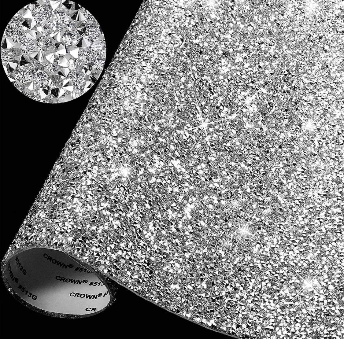 Bling Crystal Resin Rhinestones Sticker Self-Adhesive Rhinestones Sheet Glitter Crystal Car Decoration Sticker for Shoes Clothing Phone Case Car Decorations Silver, 8 x 10 Inch 