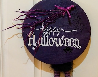 Happy Halloween Round Wood Witch Sign, Halloween Wood Sign, Round Halloween Wood Sign, Witch Decor, Halloween Decor